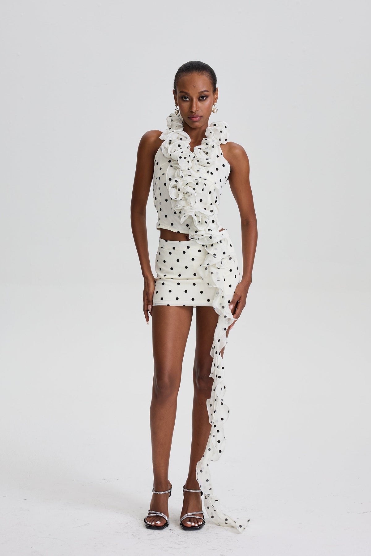 Franziska Polka Dot Halter Set with Long Ruffle Streamer
