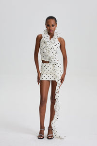 Franziska Polka Dot Halter Set with Long Ruffle Streamer