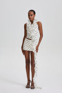 Franziska Polka Dot Halter Set with Long Ruffle Streamer