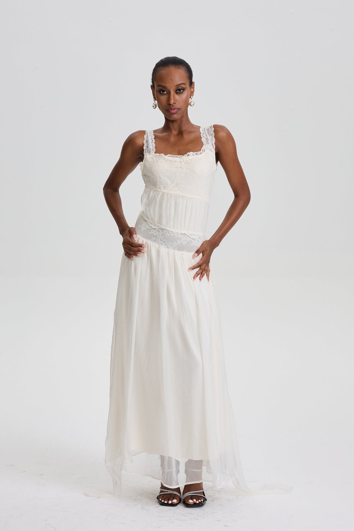 Agatha Vintage Lace Cami Maxi Dress With Floating Sash
