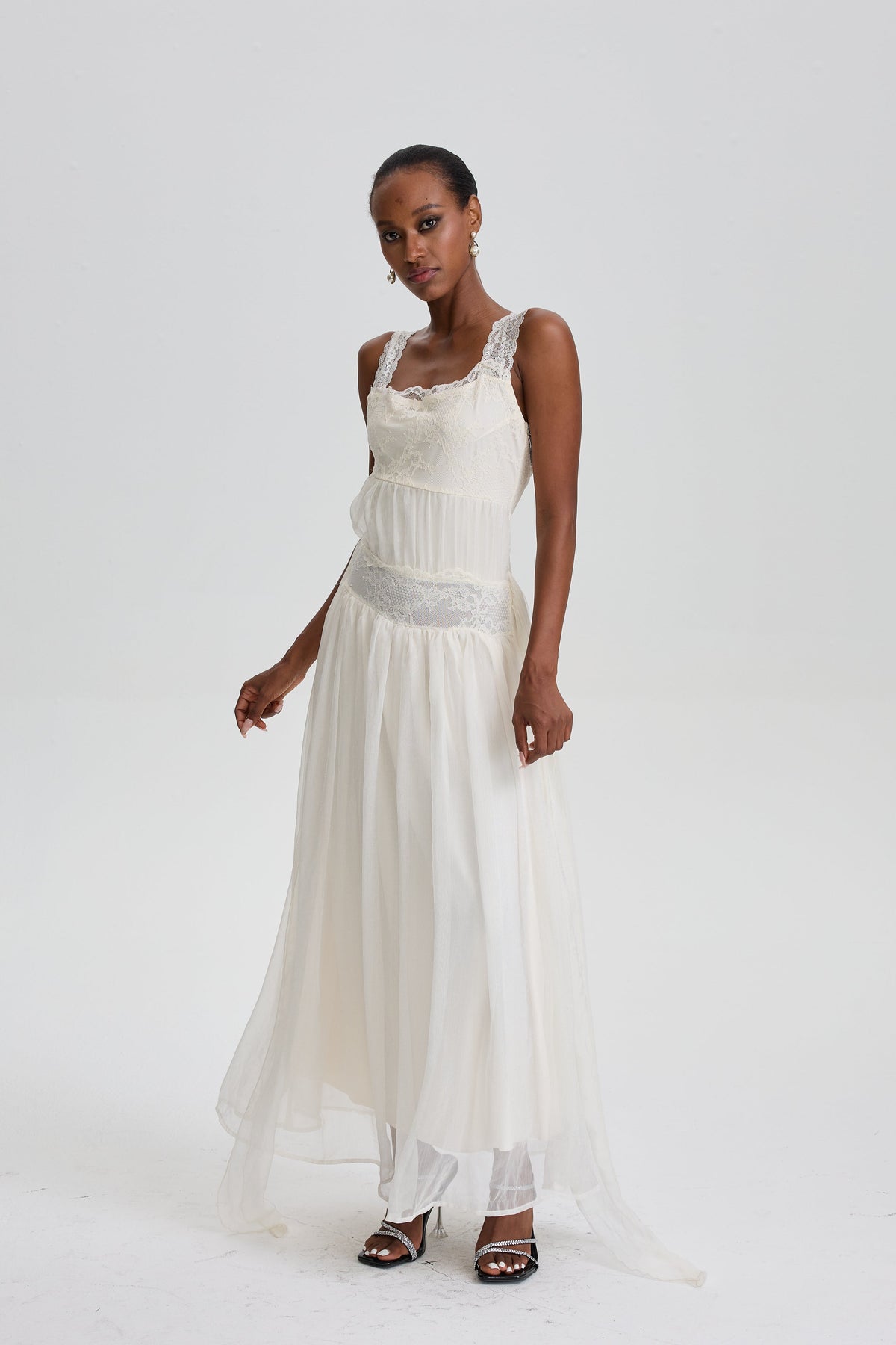 Agatha Vintage Lace Cami Maxi Dress With Floating Sash