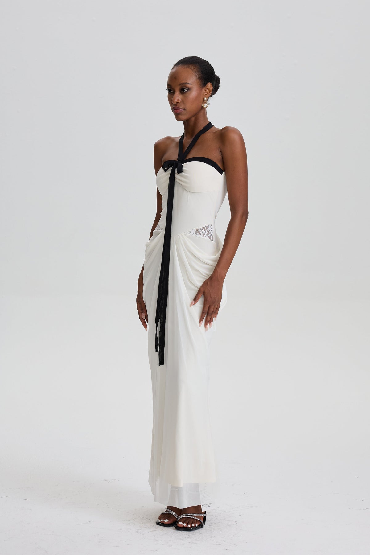 Nevaeh Lace Cut‑Out Draped Bodycon Maxi Dres