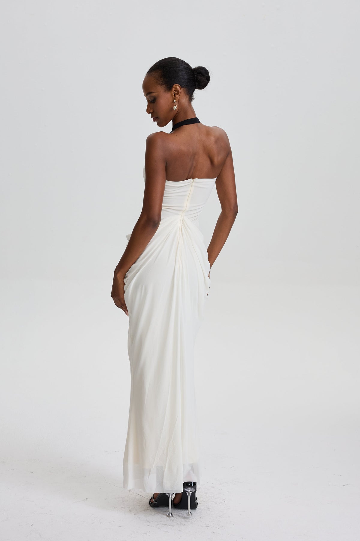 Nevaeh Lace Cut‑Out Draped Bodycon Maxi Dres