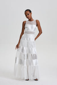 Patricie Sleeveless Mesh Panel Tiered Maxi Dress