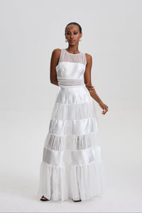 Patricie Sleeveless Mesh Panel Tiered Maxi Dress