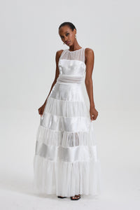 Patricie Sleeveless Mesh Panel Tiered Maxi Dress