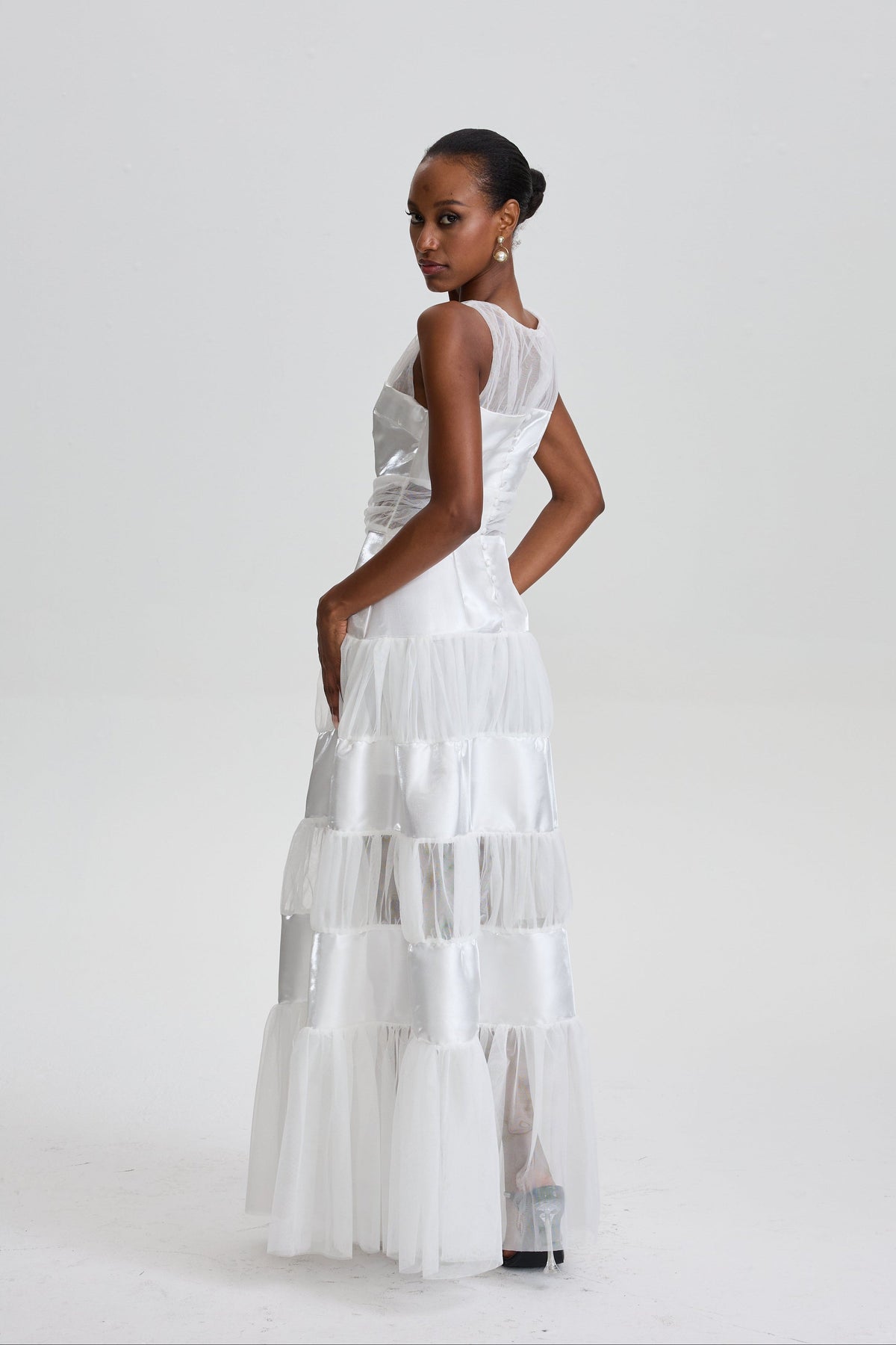 Patricie Sleeveless Mesh Panel Tiered Maxi Dress