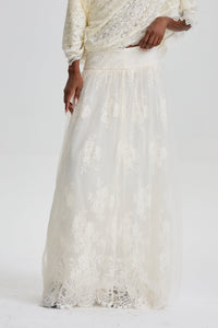 Odelia High‑Waist Floral Lace Overlay Maxi Skirt