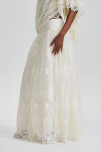 Odelia High‑Waist Floral Lace Overlay Maxi Skirt