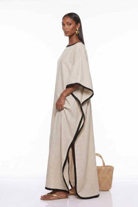 Falaphy Contrast Trim Batwing Loose Maxi Kaftan Dress