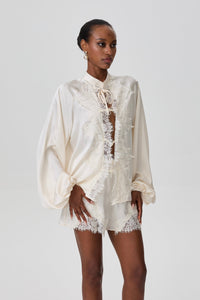 Ampary Satin Lace Oriental Two-Piece Short Set
