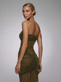 Aurora Strapless Sequin Maxi Dress In Green