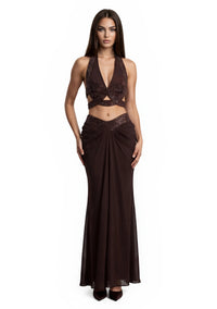 Minerva Halter Neck Draped Skirt Set