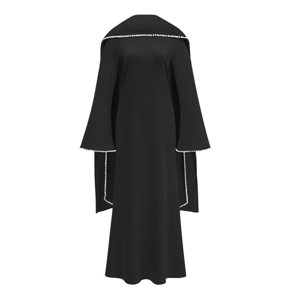 Seraphina Black Pearl Trim Shawl Detail Maxi Dress
