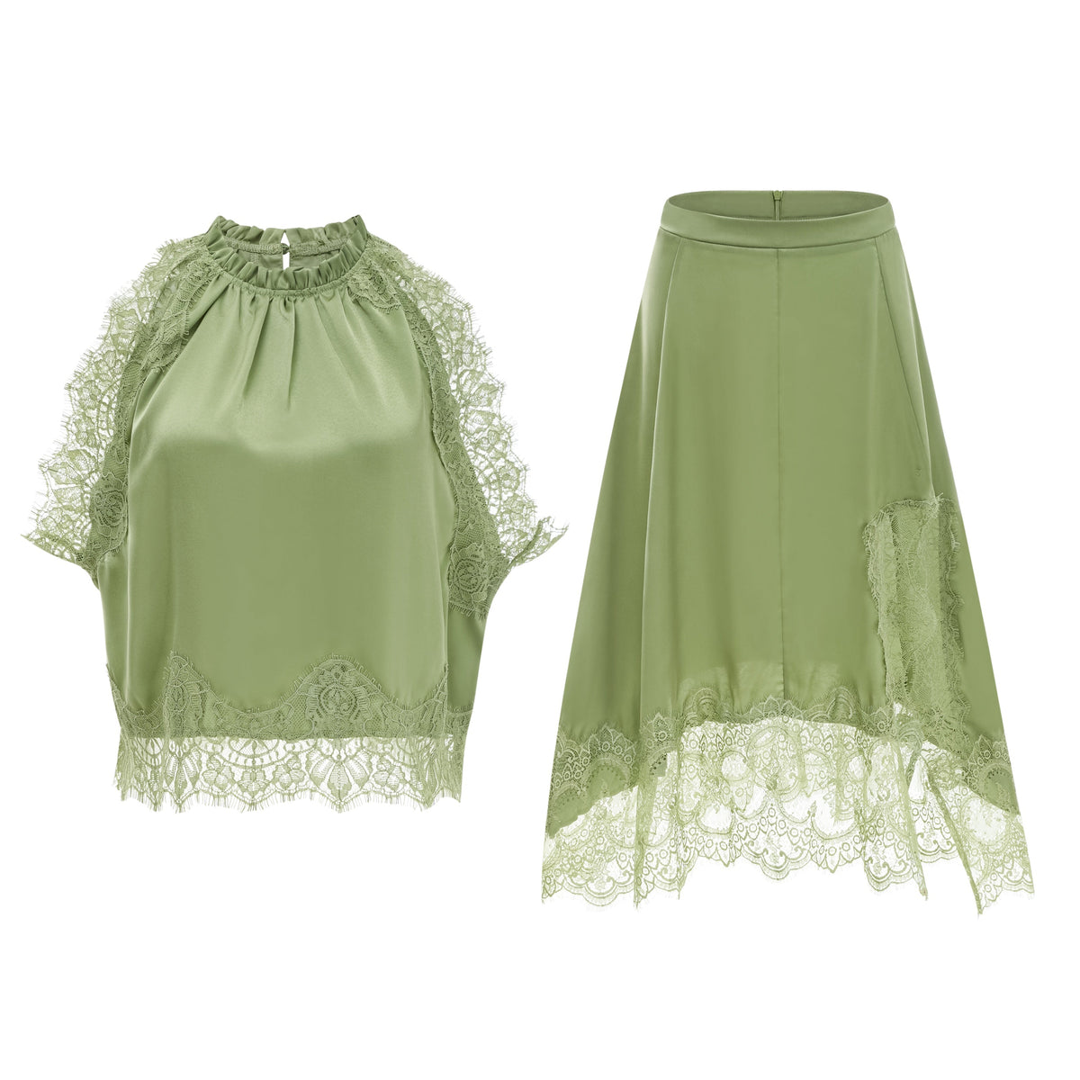 Flamingzo Green Lace Panel Top & Skirt Set