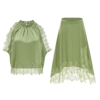 Flamingzo Green Lace Panel Top & Skirt Set