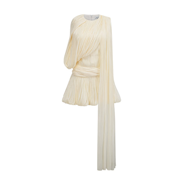 Dapona Pleated Mini Dress with Ribbon Design Accent