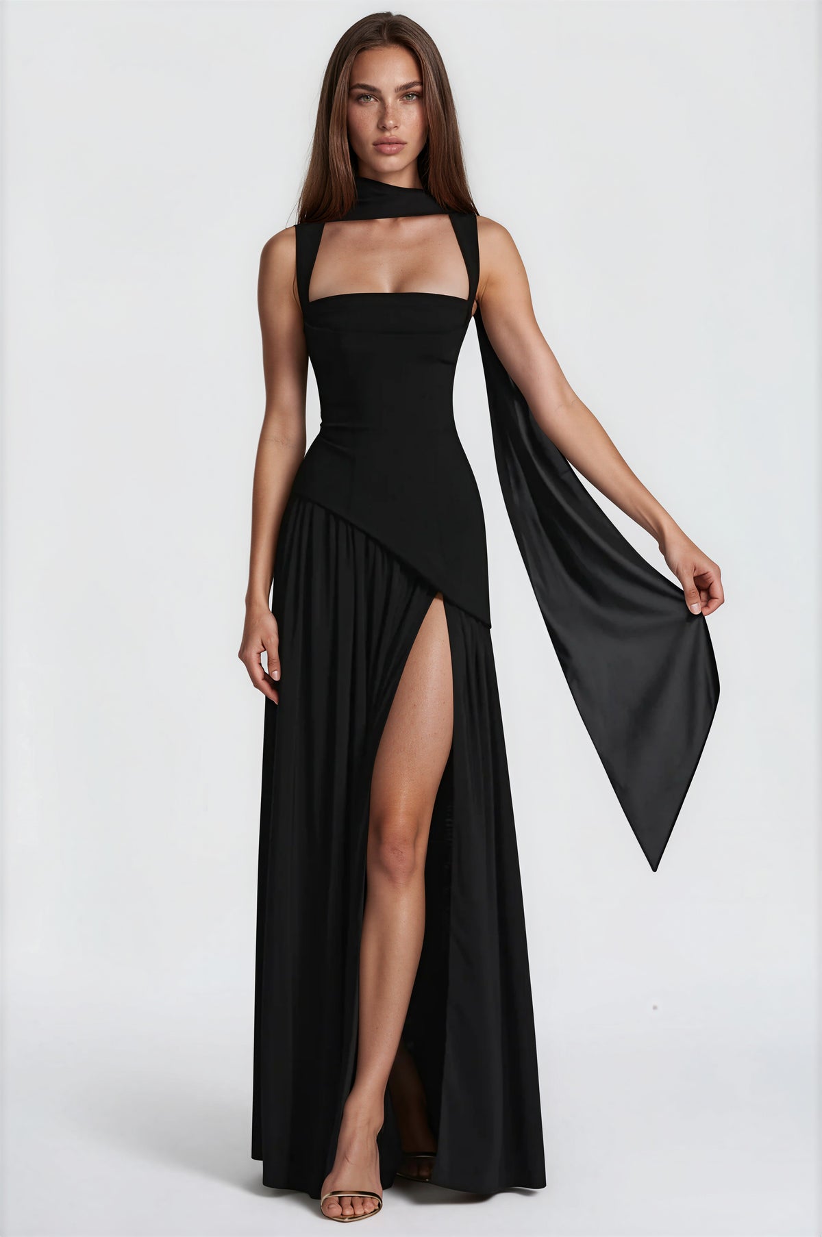 Milovic Black Asymmetrical Maxi Gown