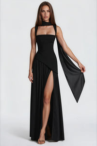 Milovic Black Asymmetrical Maxi Gown