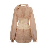 Dodecara cinched-waist floral-appliqué panelled mini dress