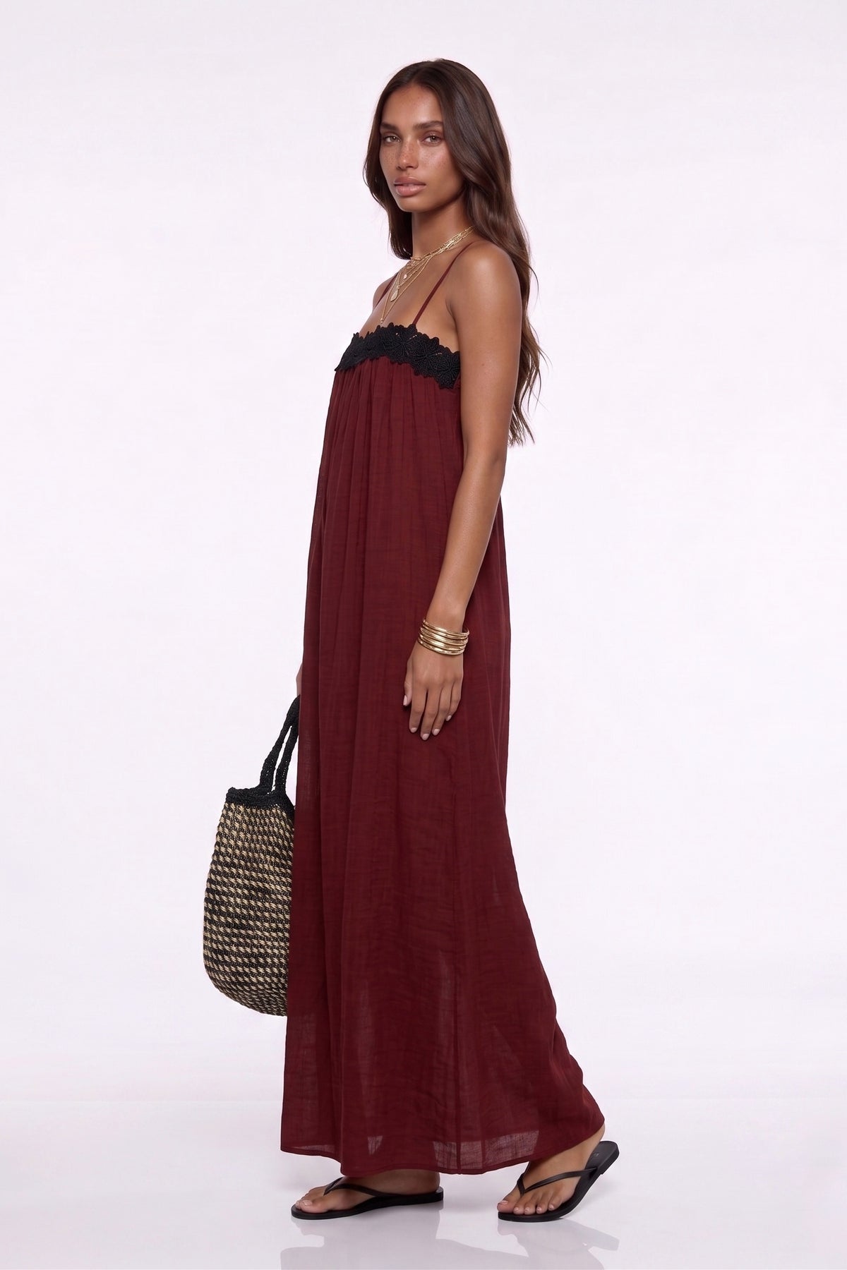 Dumuzi Lace Trim Spaghetti Strap Maxi Dress