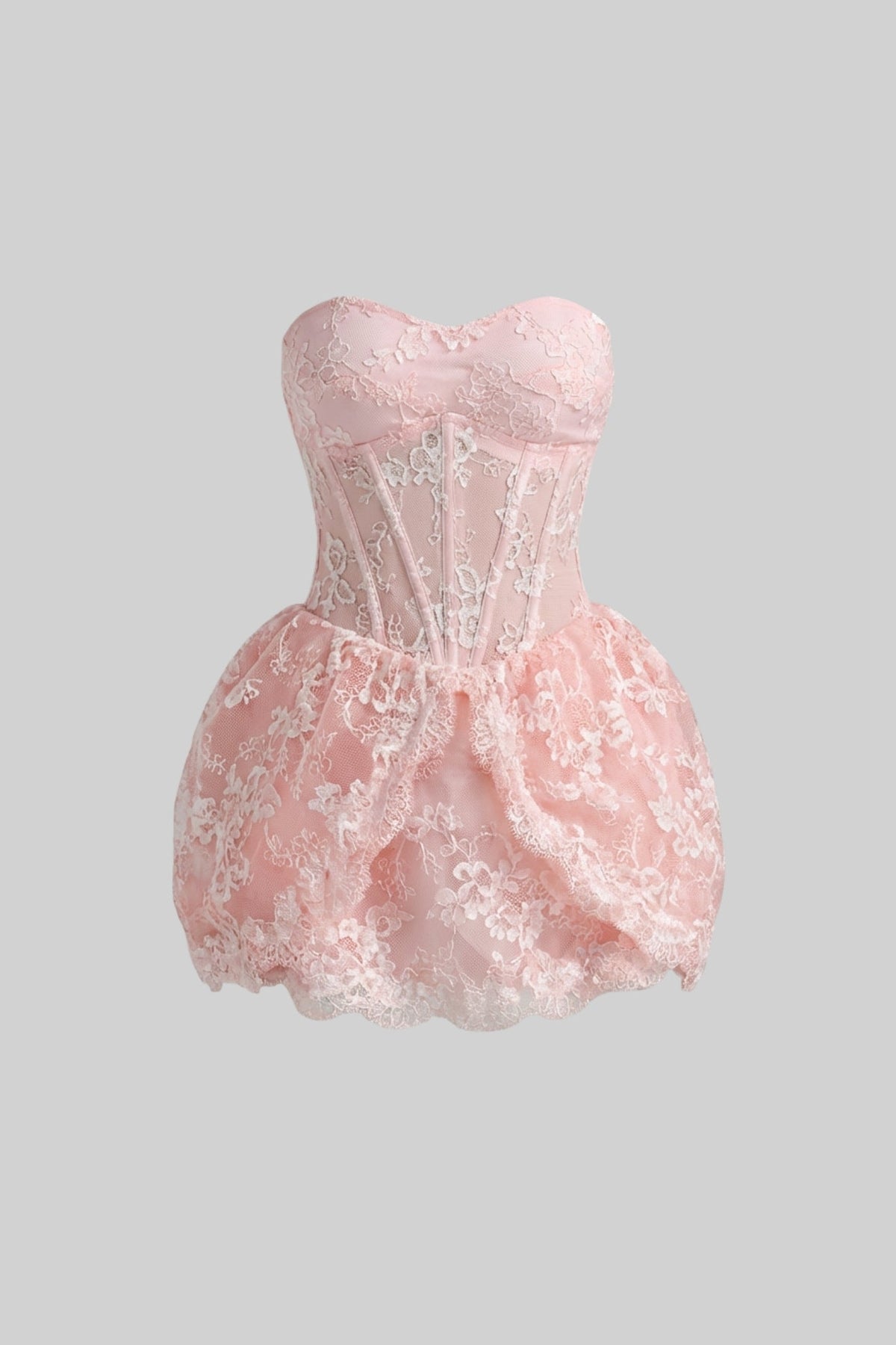 Lumi Lace Mini Dress With Corset Bodice & Bubble Hem Skirt