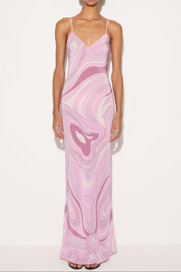 Oshibob Printed Satin Maxi Dress