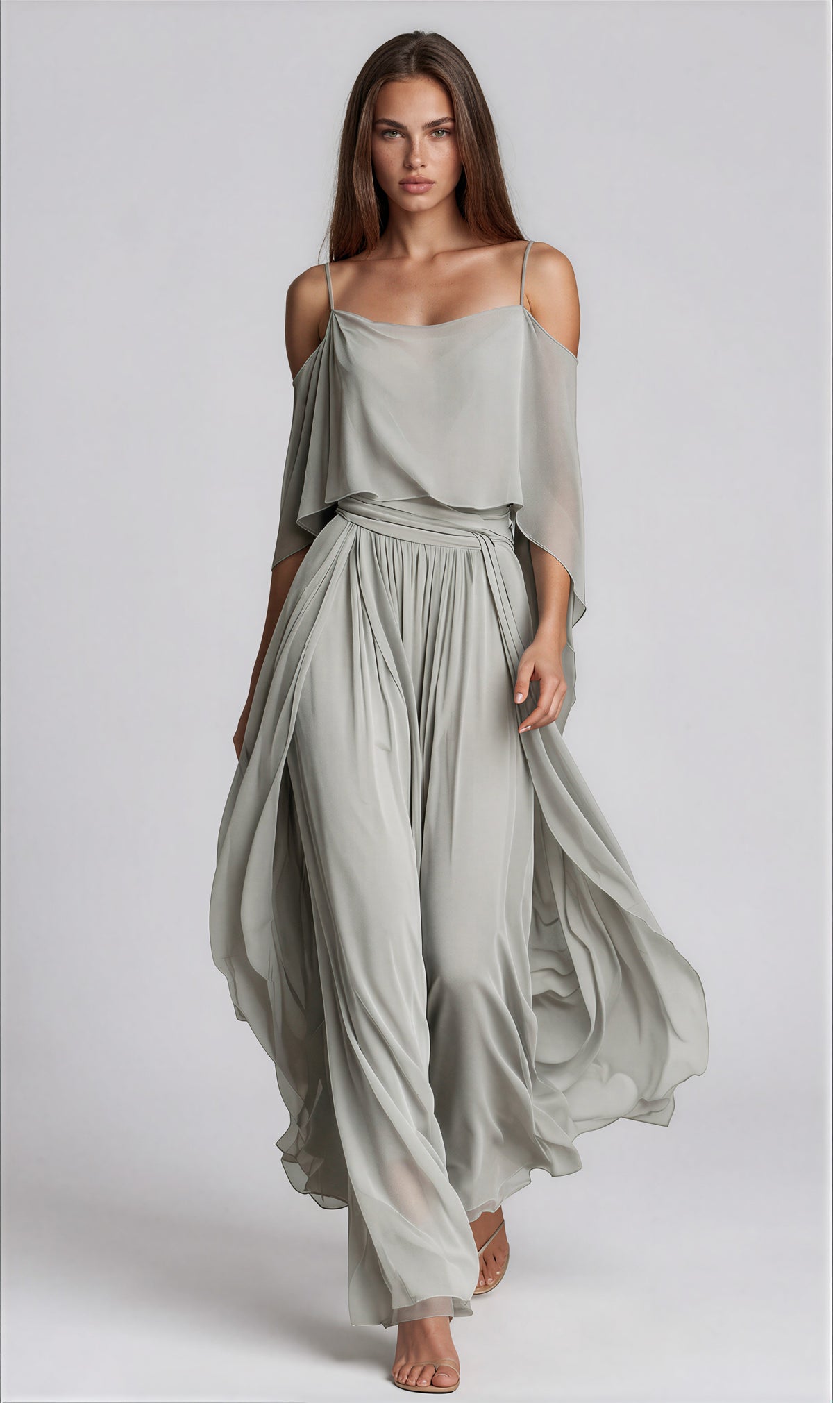 The Jusecos Chiffon Off-shoulder Camisole Top and Casual Wide-leg Pants Set