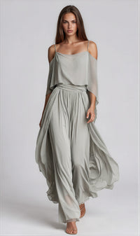 The Jusecos Chiffon Off-shoulder Camisole Top and Casual Wide-leg Pants Set