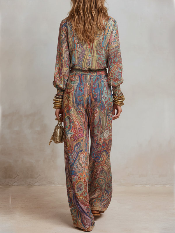 Lesmova paisley print wide leg pantsuit