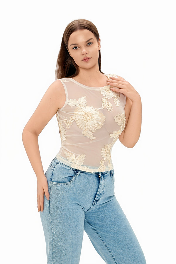 Jabulile Cream Floral Embellished Top