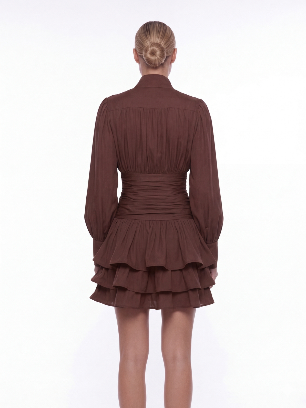 Cyrielle Long Sleeve Mini Dress With Tiered Ruffle Skirt - Champagne