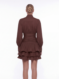 Cyrielle Long Sleeve Mini Dress With Tiered Ruffle Skirt - Champagne