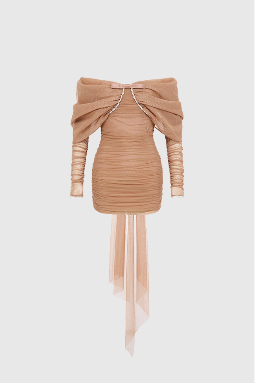 Olesya Off-Shoulder Mesh Mini Dress In Brown