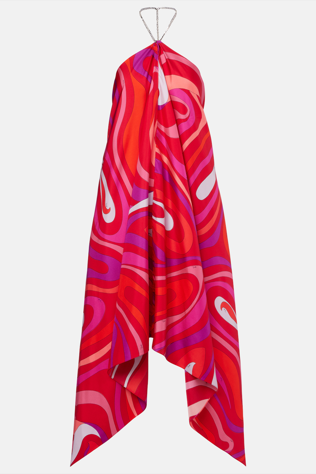 Ngawai Swirl Print Halter Neck Asymmetric Midi Dress