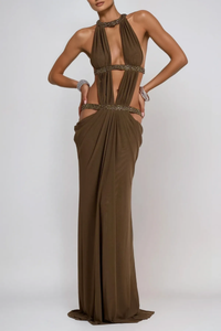 Invidia Plunge Backless Cutout Maxi Dress In Turquoise
