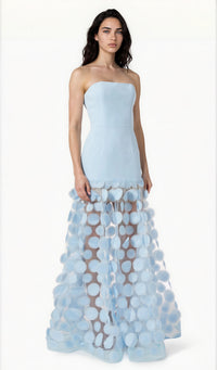 Fizzay Strapless Dot Mesh Maxi Dress In Blue