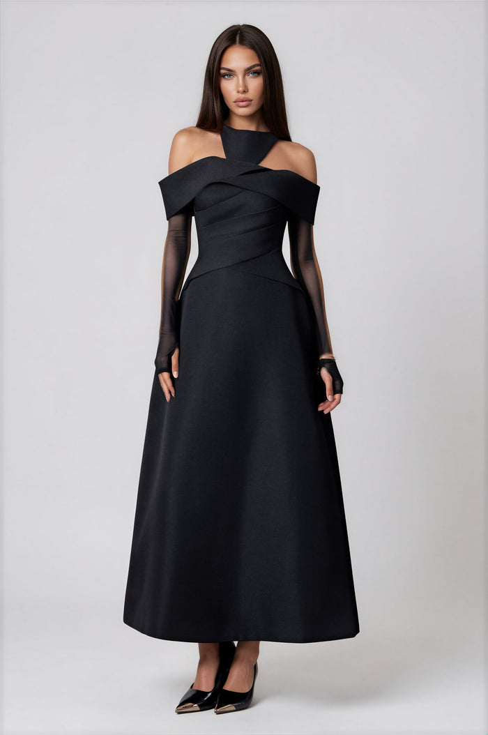 Farderos Cutout Mesh Maxi Dress