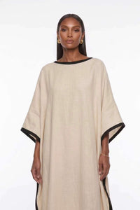Falaphy Contrast Trim Batwing Loose Maxi Kaftan Dress
