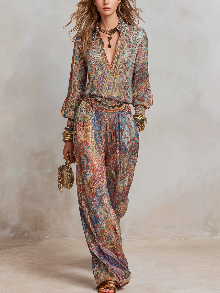 Lesmova paisley print wide leg pantsuit