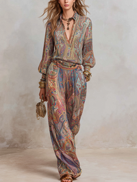 Lesmova paisley print wide leg pantsuit