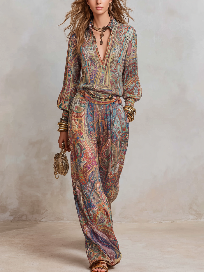 Lesmova paisley print wide leg pantsuit