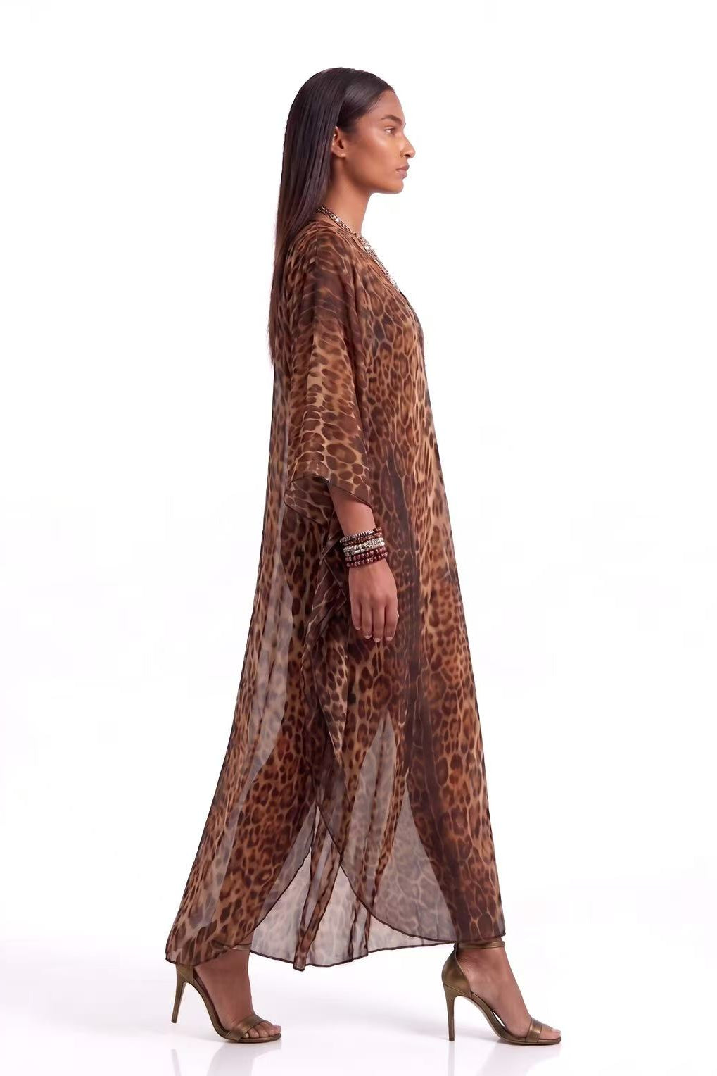 Lucille Leopard Print Sheer Kaftan Maxi Dress
