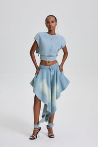 Edita Denim Crop Top& Irregular Asymmetrical Flare Skirt Set