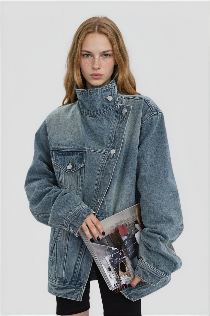 Gasema Deconstruct Asymmetric Denim Jacket