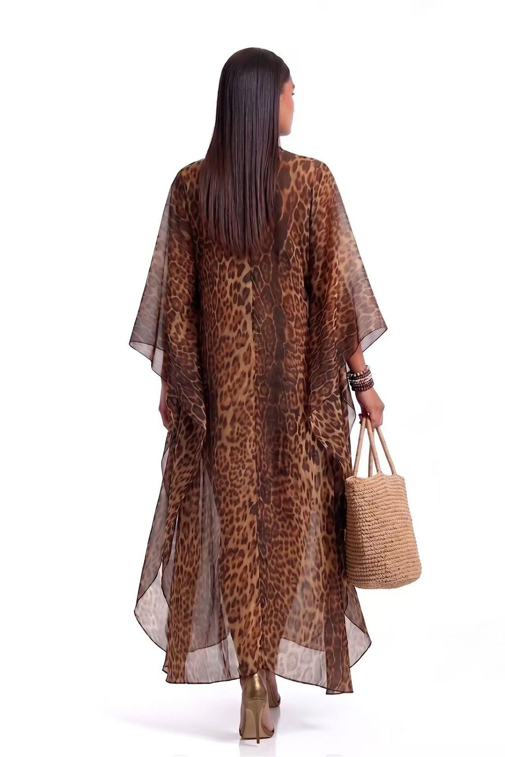 Lucille Leopard Print Sheer Kaftan Maxi Dress