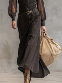 Pavemen Western Front Button V-Neck Transparent Denim Maxi Dress