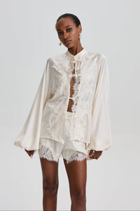Ampary Satin Lace Oriental Two-Piece Short Set
