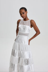 Patricie Sleeveless Mesh Panel Tiered Maxi Dress