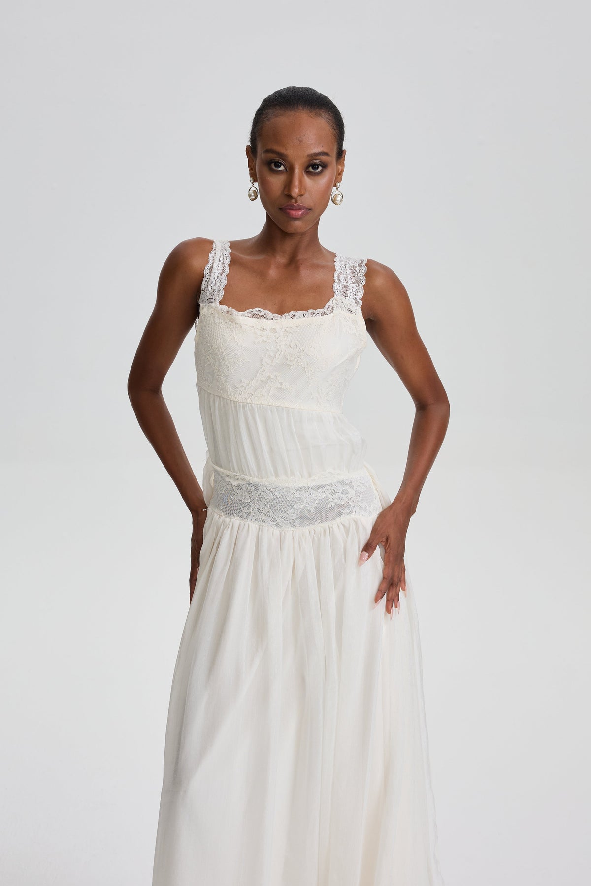 Agatha Vintage Lace Cami Maxi Dress With Floating Sash